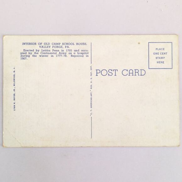 Old Camp School House Interior Valley Forge PA 1930s Linen Postcard - Picture 2 of 2